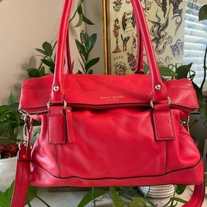 Kate Spade red leather crossbody purse with duster